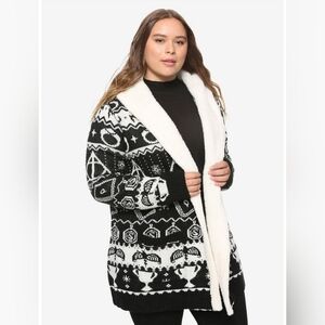 HARRY POTTER Horcrux Fair Isle Sherpa Girls Open Cardigan